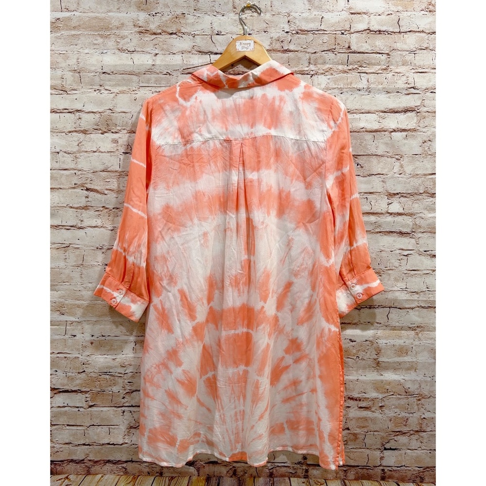 Chicos Peach Tie-dye Button-front Cover-Up Tunic Top Size 0 US Small - Picture 6 of 8